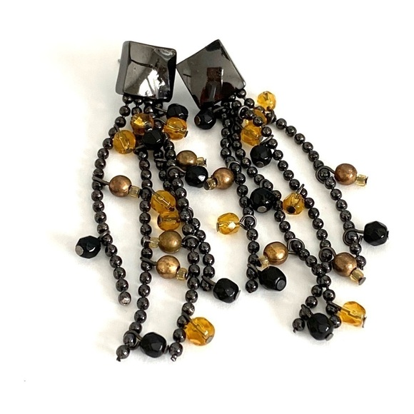 Earrings Dangles Drops Long Black - Picture 5 of 8